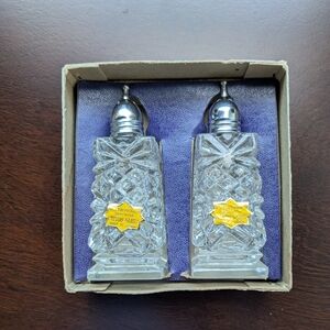 Vintage Mid Century Superior Hand Cut-Polished Crystal Glass Salt & Pepper